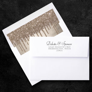 Dripping Taupe Glitter Champagne Gold Drizzle Envelope Liner