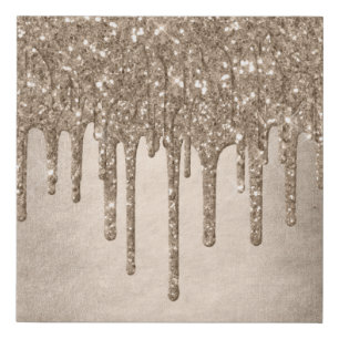 Dripping Taupe Glitter   Champagne Gold Drizzle Faux Canvas Print
