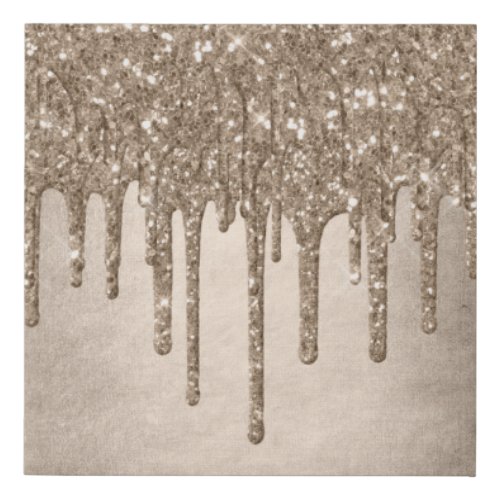 Dripping Taupe Glitter  Champagne Gold Drizzle Faux Canvas Print