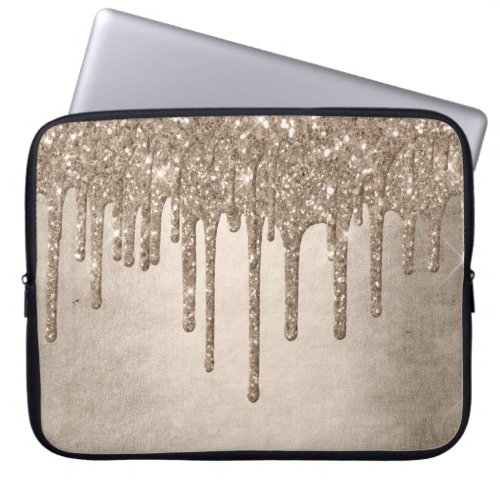 Dripping Taupe Glitter  Champagne Gold Drizzle Laptop Sleeve