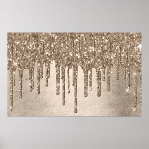 Dripping Taupe Glitter  Champagne Gold Drizzle Poster