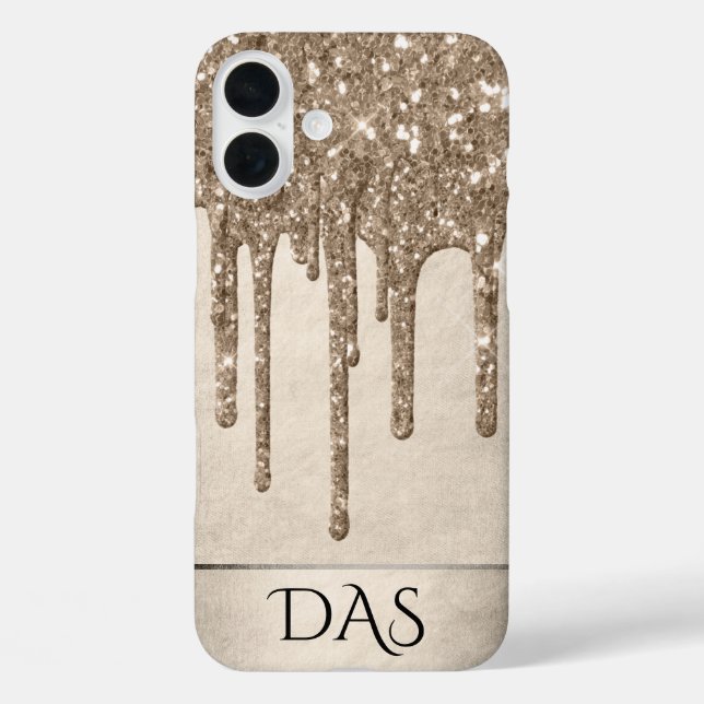 Dripping Taupe Glitter | Champagne Gold Monogram Case-Mate iPhone Case (Back)