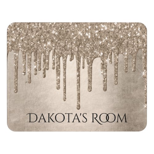 Dripping Taupe Glitter  Champagne Gold Monogram Door Sign