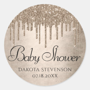 Dripping Taupe Glitter Champagne Gold Shower Classic Round Sticker
