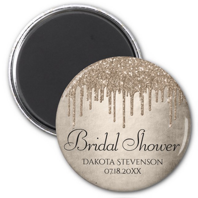 Dripping Taupe Glitter | Champagne Gold Shower Magnet (Front)