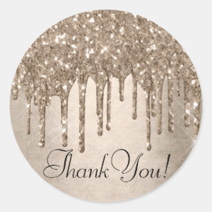 Dripping Taupe Glitter Champagne Gold Thank You Classic Round Sticker