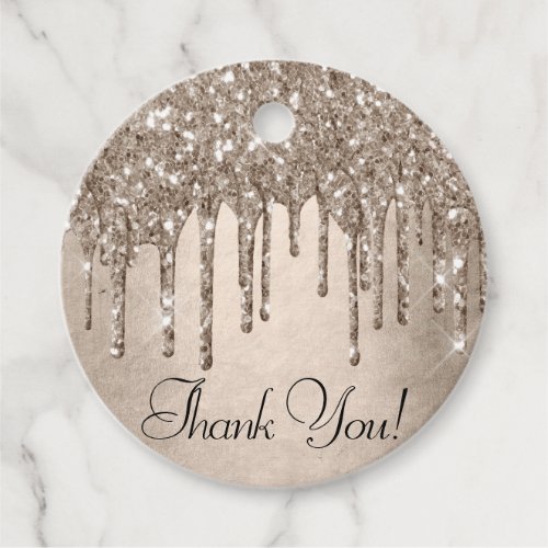 Dripping Taupe Glitter  Champagne Gold Thank You Favor Tags