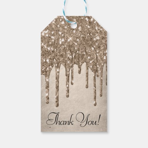 Dripping Taupe Glitter  Champagne Gold Thank You Gift Tags