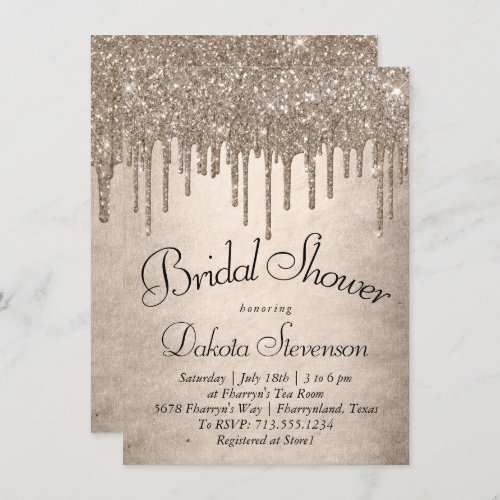 Dripping Taupe Glitter  Champagne Melt Shower Invitation