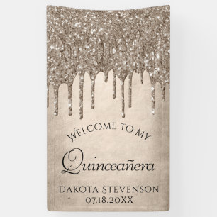 Dripping Taupe Glitter Champagne Quinceanera Banner