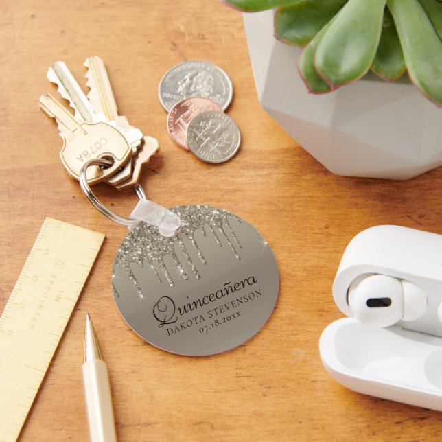 Dripping Taupe Glitter | Champagne Quinceanera Keychain (Desk)