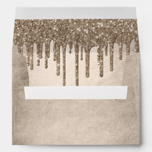 Dripping Taupe Glitter Champagne Returm Address Envelope