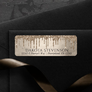 Dripping Taupe Glitter   Champagne Returm Address Label