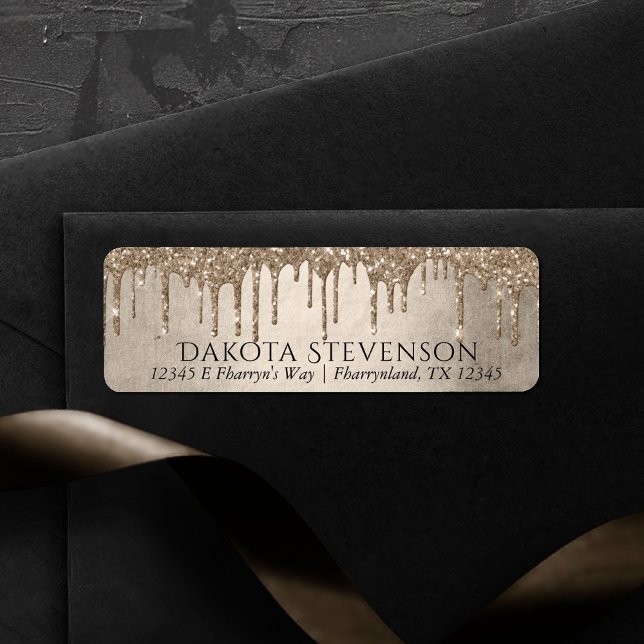 Dripping Taupe Glitter | Champagne Returm Address Label (Creator Uploaded)