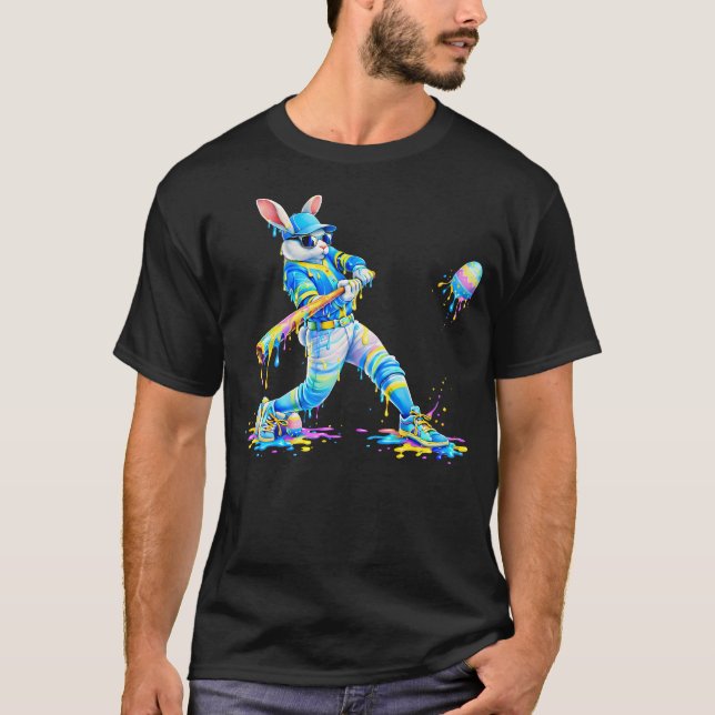 Dripping Tie Dye Rabbit Baseball Easter Bunny Men T-Shirt (Front)