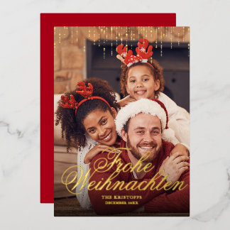 Dripping Tinsel Frohe Weihnachten Photo Greeting Foil Holiday Card