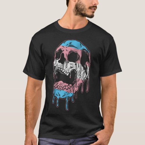 Dripping Trans Pride Skull Transgender Color LGBT  T_Shirt