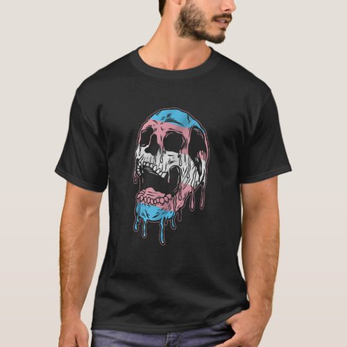 Dripping Trans Pride Skull Transgender Color LGBT T_Shirt