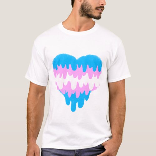 Dripping Watercolour Heart _ Trans Flag T_Shirt