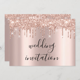 Drips Black Spark Wedding Bridal  Rose Gold Invitation