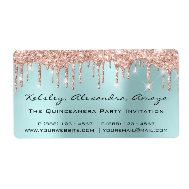 Drips Blush Rose Bridal Sweet 16th Quinceanera VIP Label (Front)