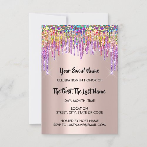 Drips Bridal Shower Sweet 16th Holograph Rose Invitation