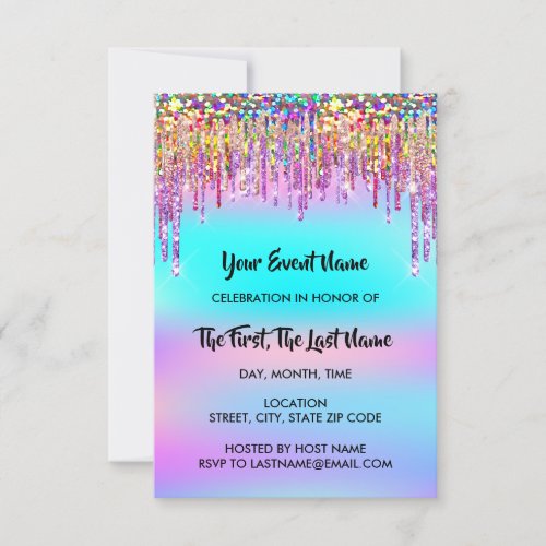 Drips Bridal Shower Sweet 16th Holographic Invitation