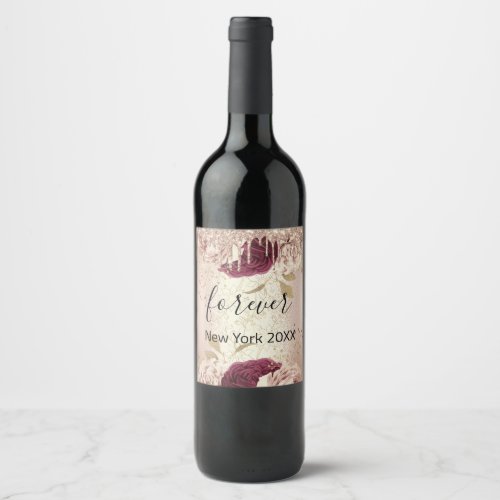 Drips Florals Rose Marsala Burgundy Name Wine Label