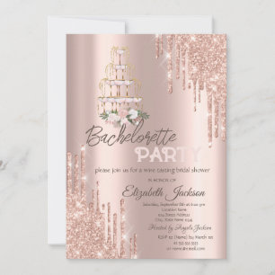  Drips Flowers,Champagne Glass Bachelorette Party Invitation
