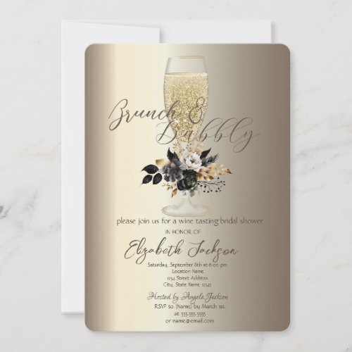 Drips Glass Black Roses Champagne Brunch  Bubbly Invitation