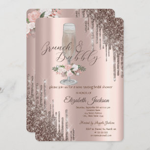 Drips,Glass,Roses Brunch & Bubbly Bridal Shower Invitation