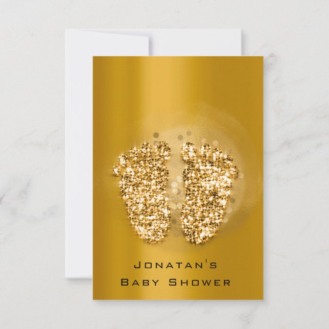 Drips Glitter Baby Shower Feet Gold VIP  Girl Boy Invitation (Back)