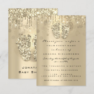 Drips Glitter Baby Shower Feet Sepia Dots Girl Boy Invitation
