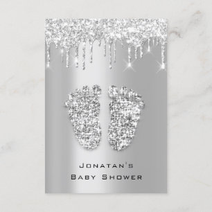 Drips Glitter Baby Shower Feet SilverGray Girl Boy Invitation