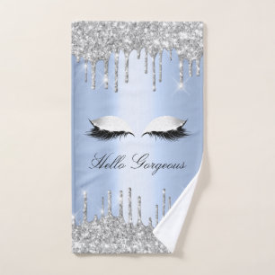Drips Glitter Effect Blue Lashes Hello  Hand Towel