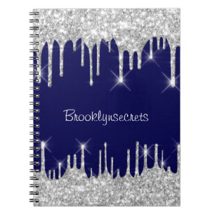 Drips Glitter Effect Blue Navy Courage Name Glam Notebook