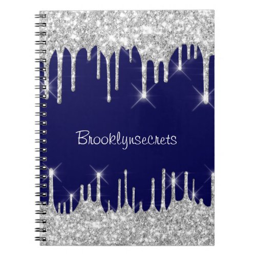 Drips Glitter Effect Blue Navy Courage Name  Glam Notebook
