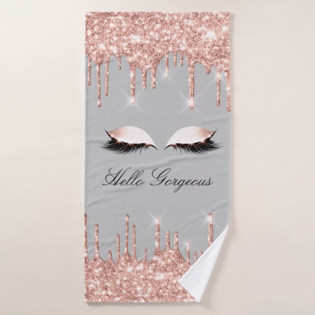 Drips Glitter Effect Lash Hello Beauty Rose Grey Bath Towel (Bath Towel)