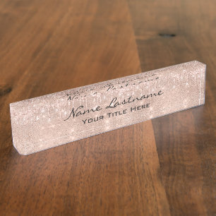 Drips Glitter Effect Rose Esthetician Beauty Desk Name Plate