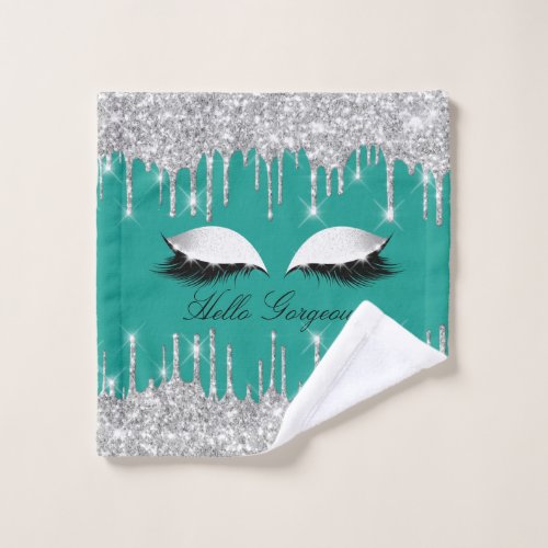 Drips Glitter Mint Greeen Lashes Name  Wash Cloth 