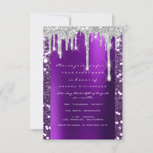 Drips Glitter Purple Bridal Shower Sweet 16th  Invitation