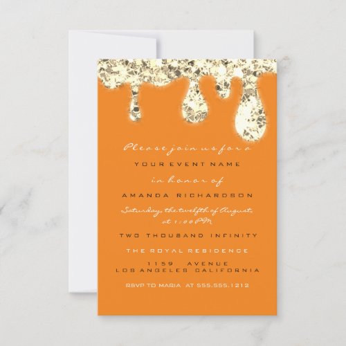  Drips Gold Glitter Bridal Sweet 16th Coral Invitation