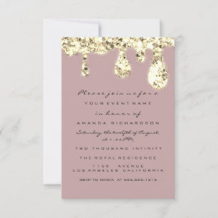 Drips Gold Glitter Bridal Sweet 16th Rose Invitation