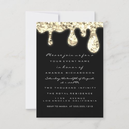  Drips Gold Glitter Bridal Sweet 16th Wedding Invitation
