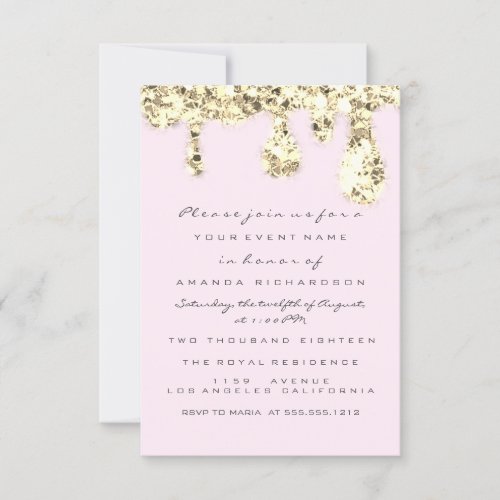  Drips Gray Pink Gold Glitter Bridal Sweet 16th Invitation