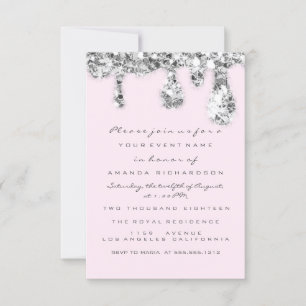 Drips Gray Pink Silver Glitter Bridal Sweet 16th Invitation