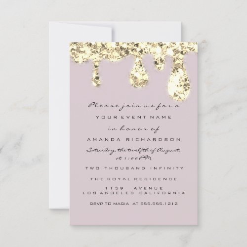  Drips Gray Rose Gold Glitter Bridal Sweet 16th Invitation