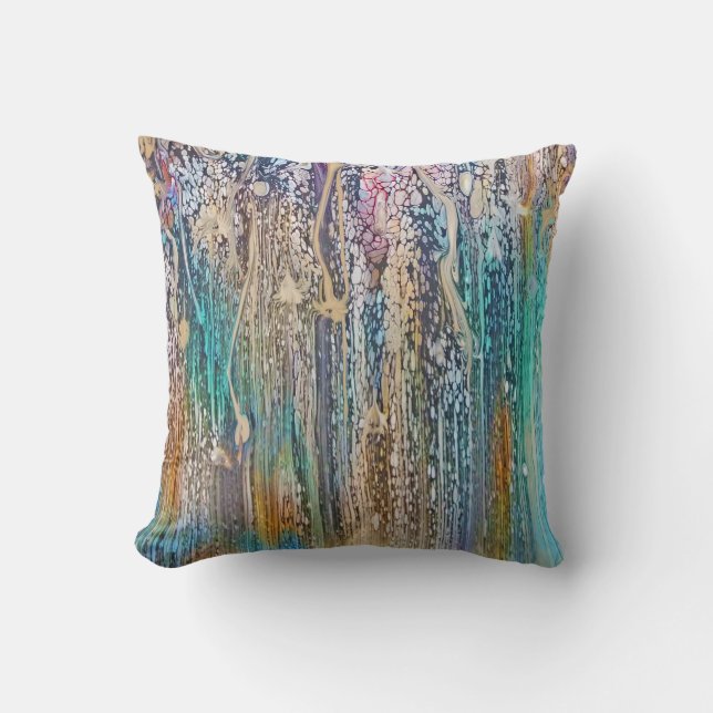 Drips of Teal and Beige Throw Pillow (Front)