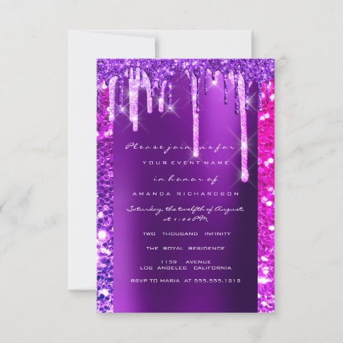 Drips Pink Purple Bridal Shower Sweet 16th   Invitation
