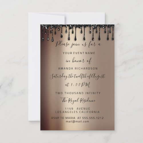  Drips Rose Black Sweet 16th Bridal Shower  Invitation